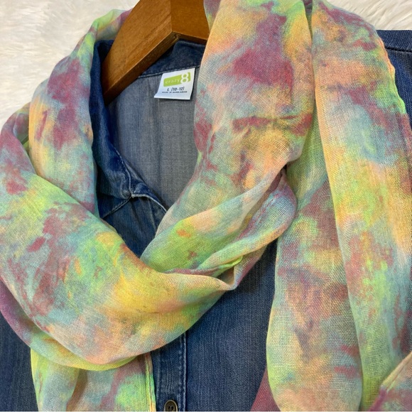 Girls Crazy 8 Chambray Denim Short Sleeve Button Swing Top with Scarf Size 10-12 - Picture 2 of 7